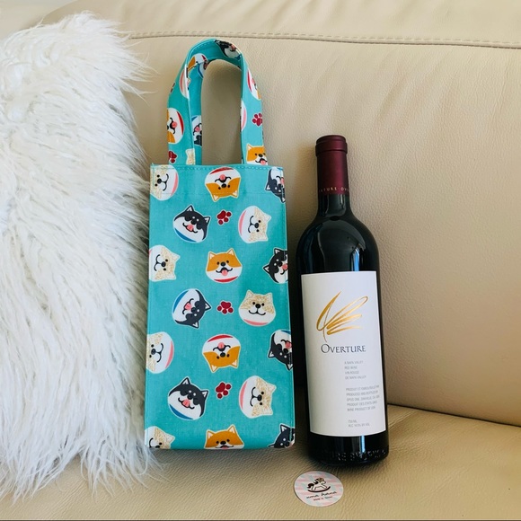 Shiba Dog Lover, wine carry bag, Tiffany color - Picture 1 of 7